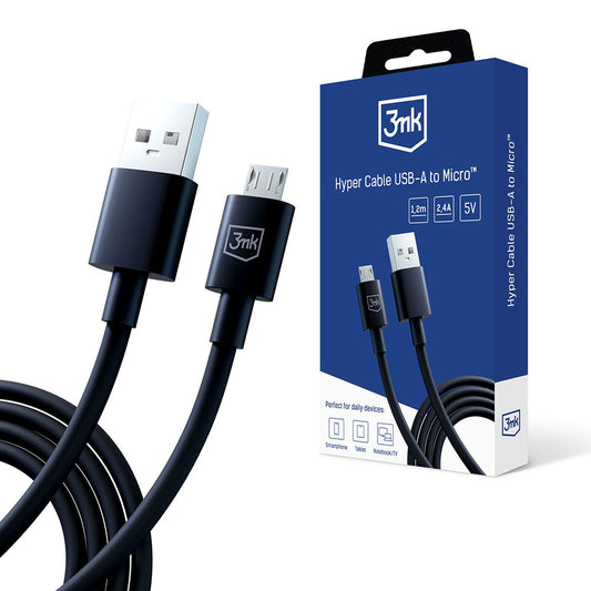 Cabo de Dados e Carregamento USB-A - microUSB 3MK Hyper, 18W, 1.2m, Preto