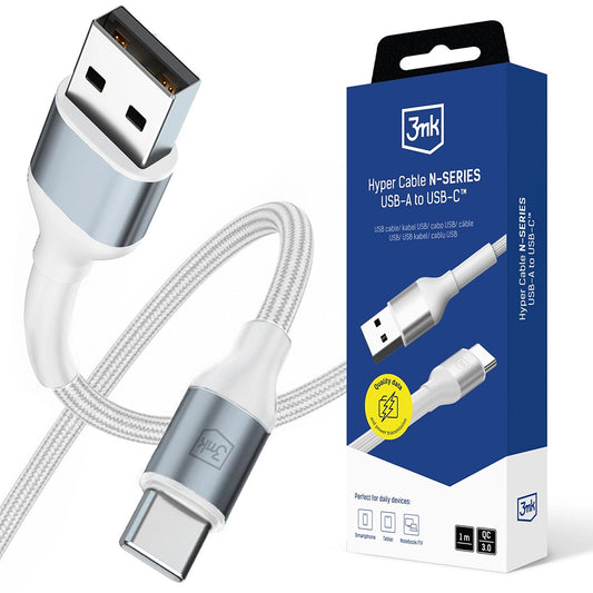 Cabo de Dados e Carregamento USB-A - USB-C 3MK Hyper N, 18W, 1m, Branco