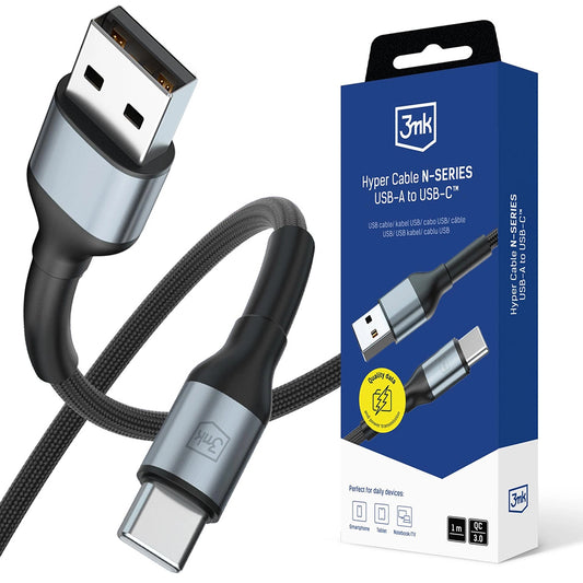 Cabo de Dados e Carregamento USB-A - USB-C 3MK Hyper N, 18W, 1m, Preto