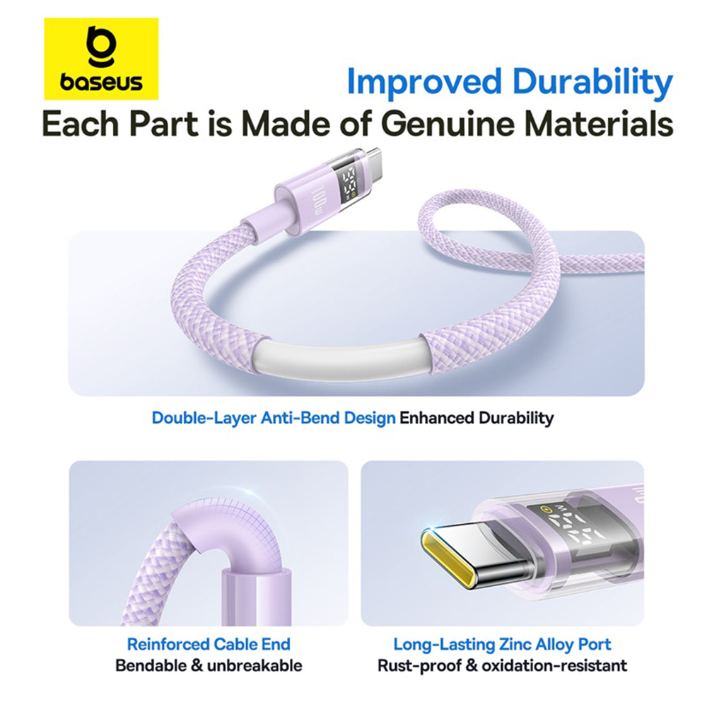 Cabo de Dados e Carregamento USB-A - USB-C Baseus Display 2, 100W, 1m, Roxo P10382701511-00