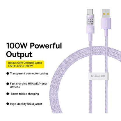 Cabo de Dados e Carregamento USB-A - USB-C Baseus Gem, 100W, 2m, Roxo P10373002511-01