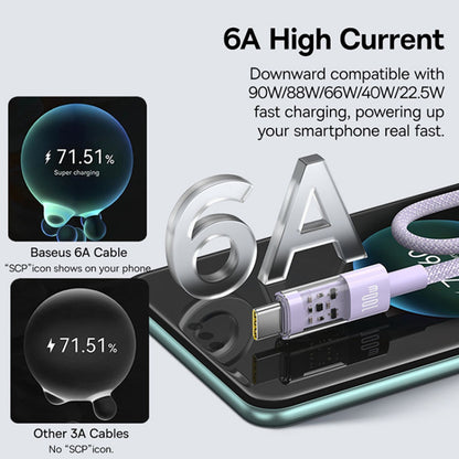 Cabo de Dados e Carregamento USB-A - USB-C Baseus Gem, 100W, 2m, Roxo P10373002511-01