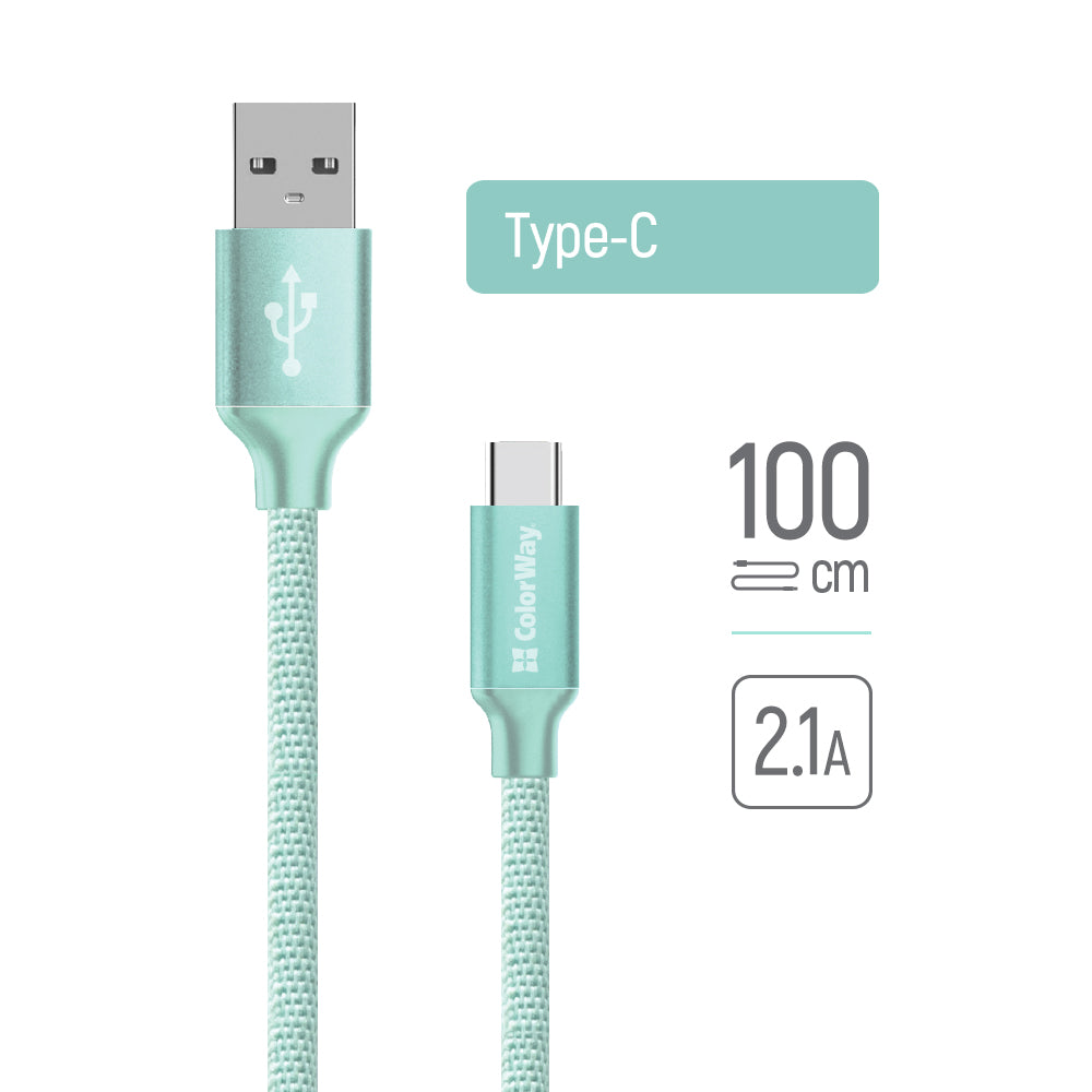 Cabo de Dados e Carregamento USB-A - USB-C ColorWay CW-CBUC003, 18W, 1m, Verde