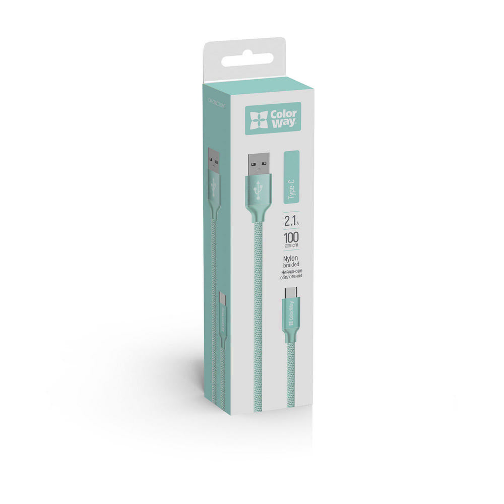 Cabo de Dados e Carregamento USB-A - USB-C ColorWay CW-CBUC003, 18W, 1m, Verde