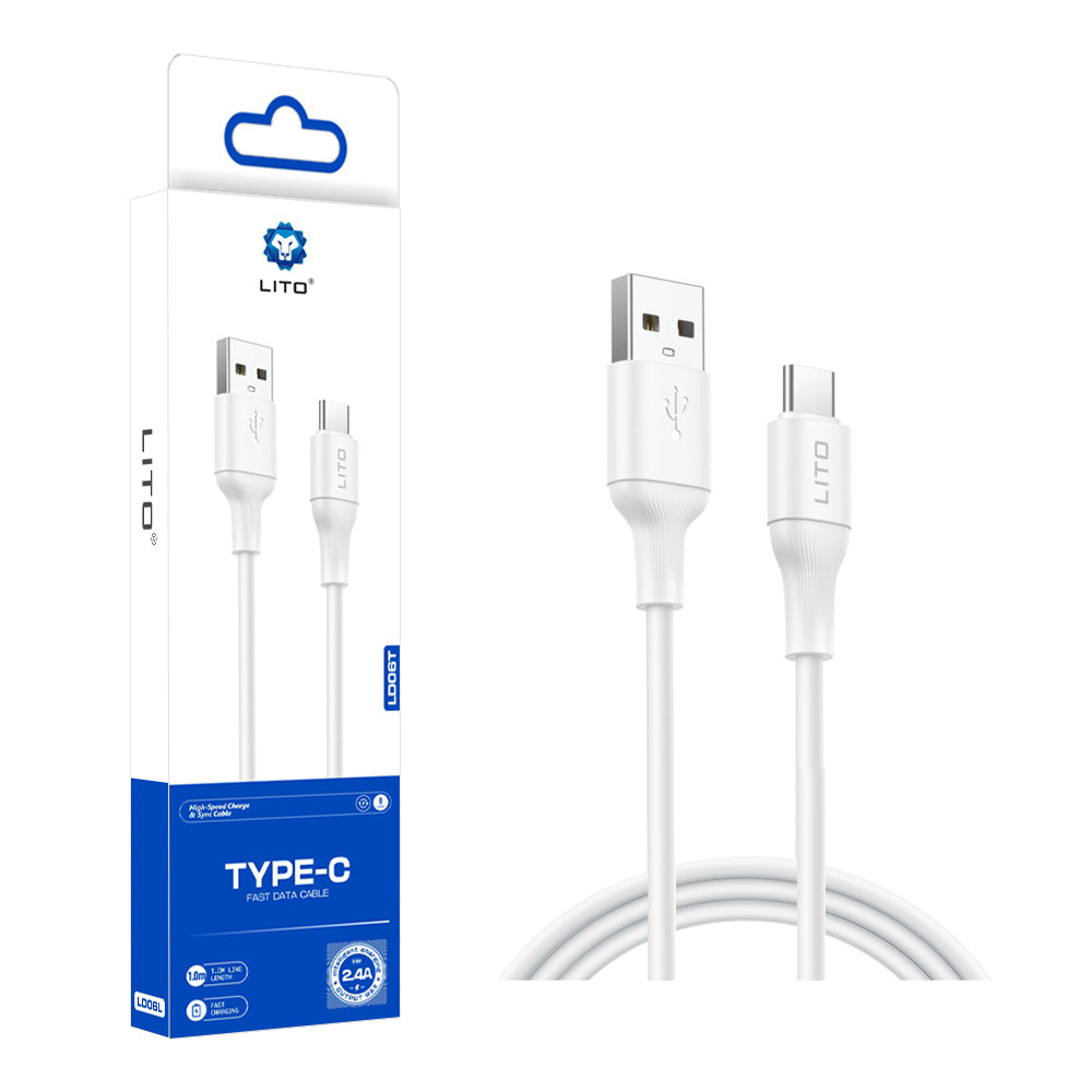 Cabo de Dados e Carregamento USB-A - USB-C Lito LD06T, 18W, 1m, Branco
