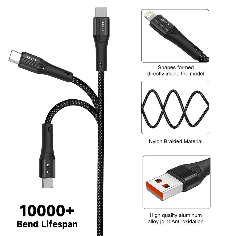 Cabo de Dados e Carregamento USB-A - USB-C Lito LD14, 60W, 1m, Preto