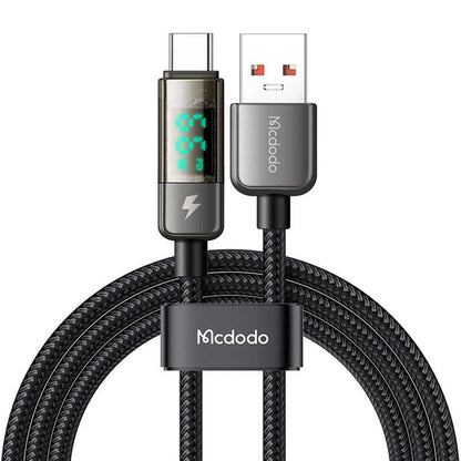 USB-A to USB-C McDodo CA-3630 Data and Charging Cable with Auto Power Off Display, 66W, 1.2m, Black