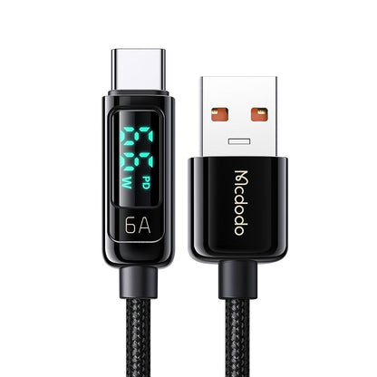 Cabo de Dados e Carregamento USB-A - USB-C McDodo CA-8690 Display, 66W, 1.2m, Preto