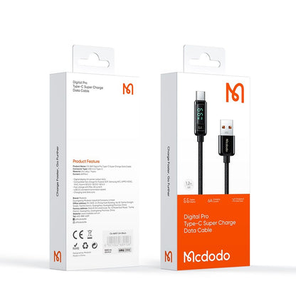 Cabo de Dados e Carregamento USB-A - USB-C McDodo CA-8690 Display, 66W, 1.2m, Preto