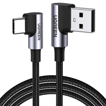 Cabo de Dados e Carregamento USB-A - USB-C UGREEN US176 Angled, 18W, 3m, Cinzento