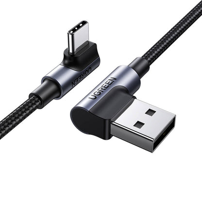 Cabo de Dados e Carregamento USB-A - USB-C UGREEN US176 Angled, 18W, 3m, Cinzento