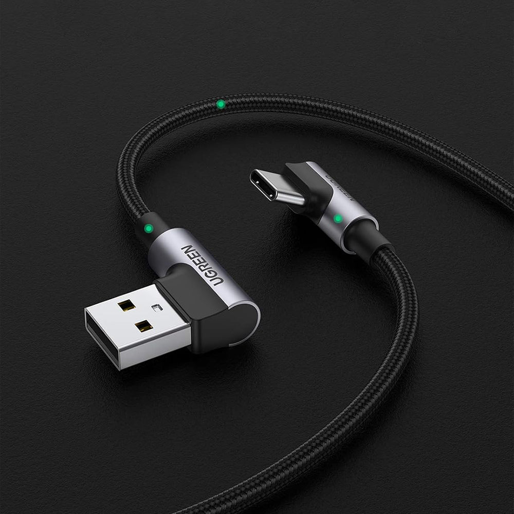 Cabo de Dados e Carregamento USB-A - USB-C UGREEN US176 Angled, 18W, 3m, Cinzento