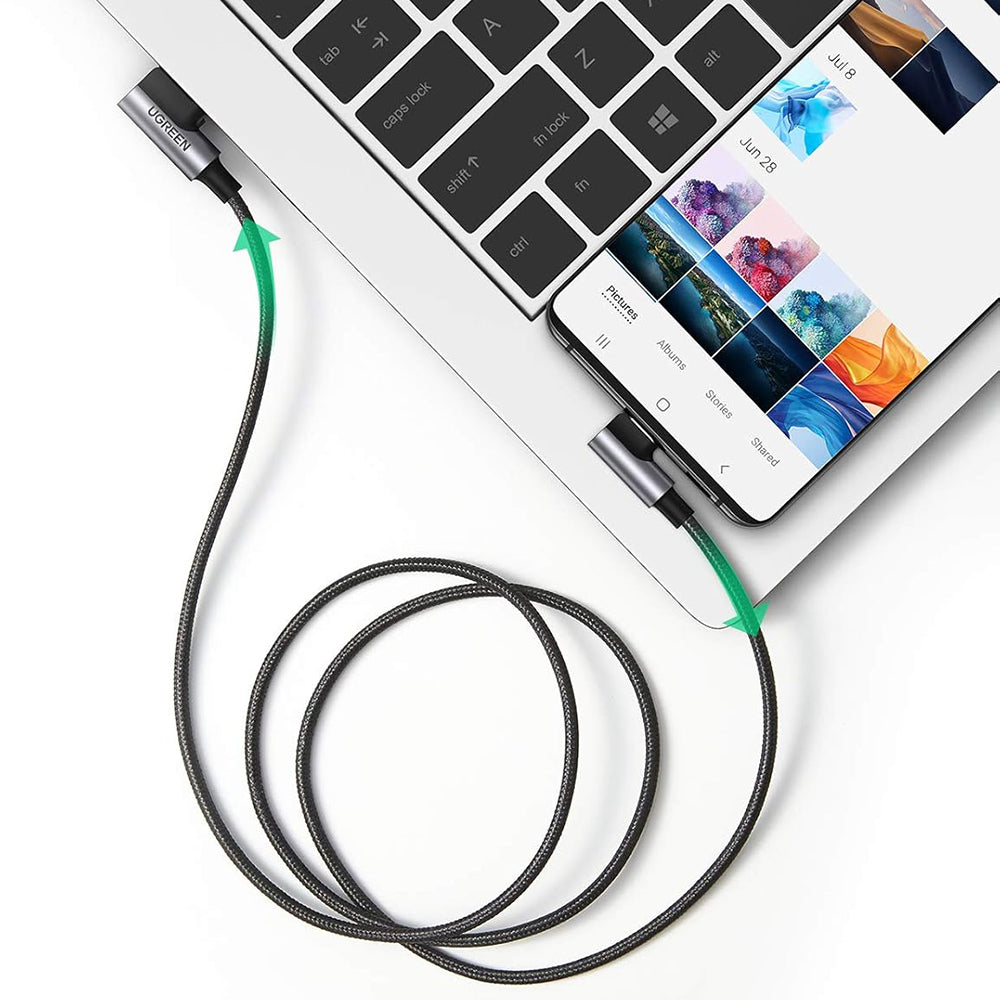 Cabo de Dados e Carregamento USB-A - USB-C UGREEN US176 Angled, 18W, 3m, Cinzento