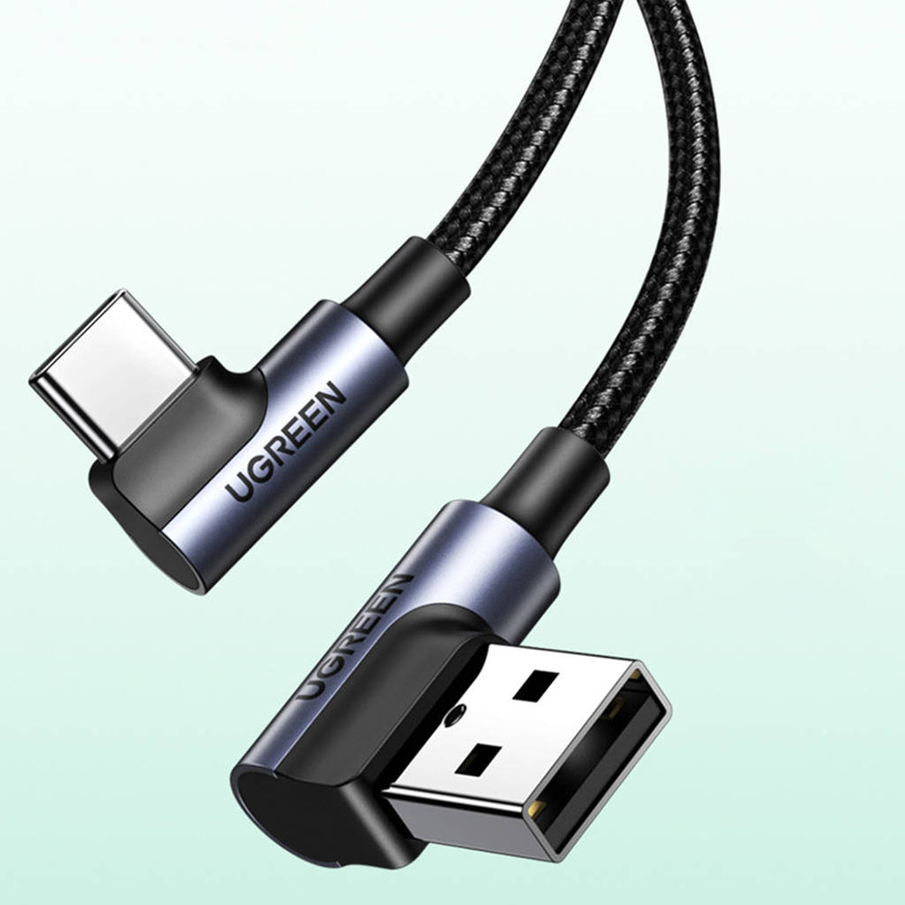 Cabo de Dados e Carregamento USB-A - USB-C UGREEN US176 Angled, 18W, 3m, Cinzento