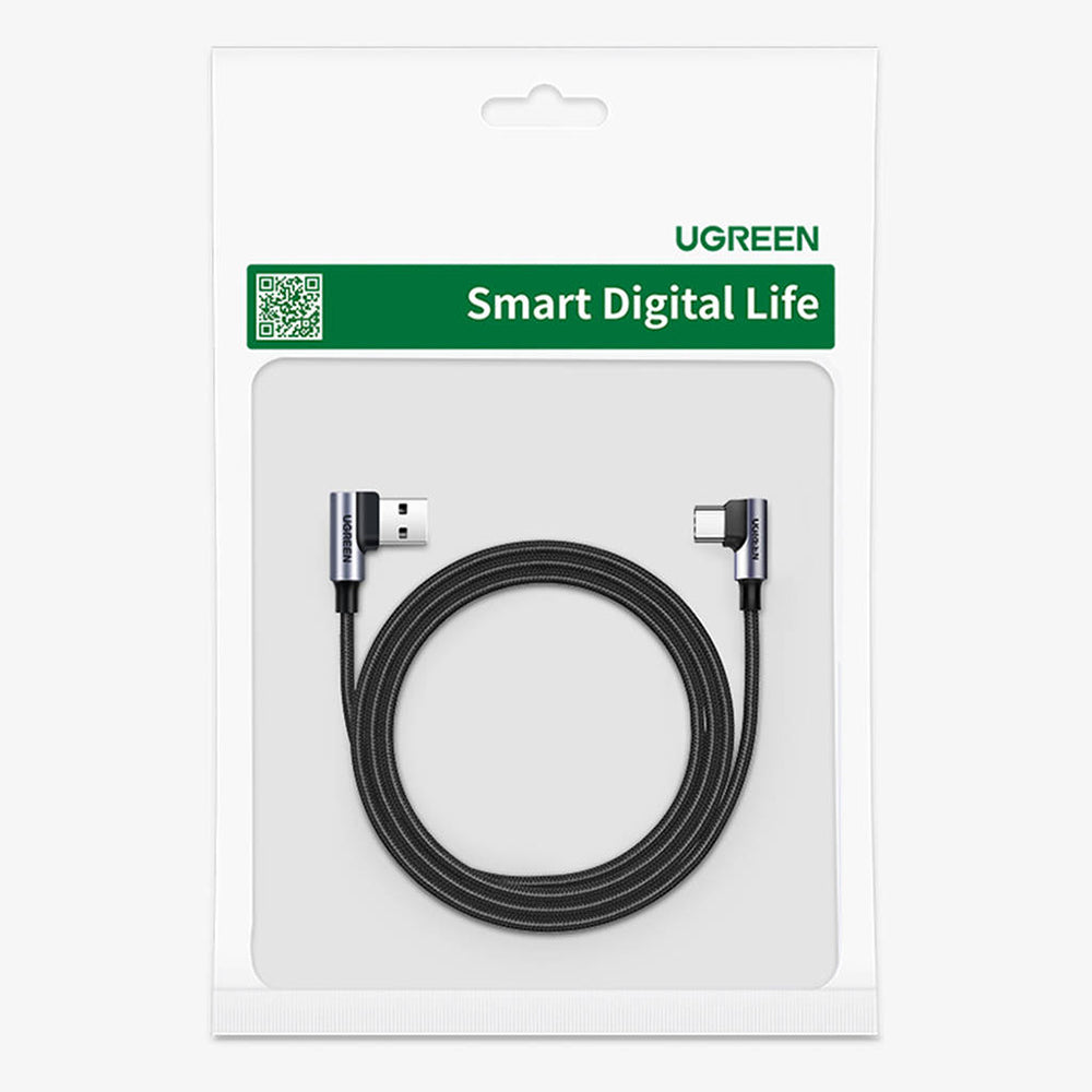Cabo de Dados e Carregamento USB-A - USB-C UGREEN US176 Angled, 18W, 3m, Cinzento