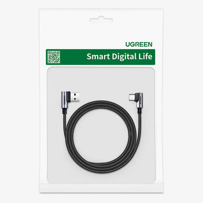 Cabo de Dados e Carregamento USB-A - USB-C UGREEN US176 Angled, 18W, 3m, Cinzento