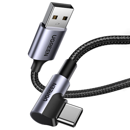 Cabo de Dados e Carregamento USB-A - USB-C UGREEN US284 Angled, 18W, 0.5m, Cinzento