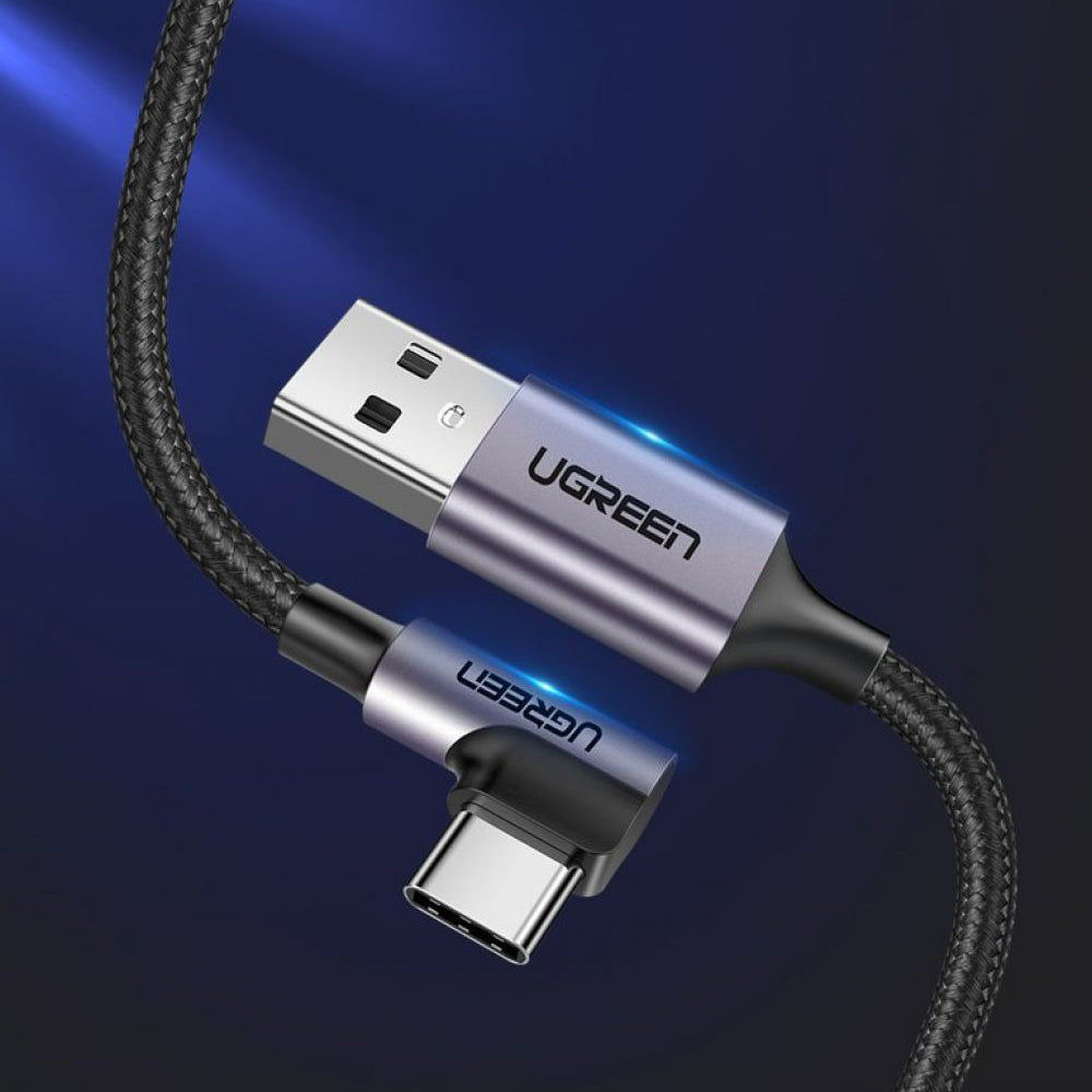 Cabo de Dados e Carregamento USB-A - USB-C UGREEN US284 Angled, 18W, 0.5m, Cinzento