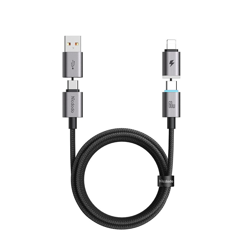 Cabo de Dados e Carregamento USB-A / USB-C - USB-C / Lightning McDodo CA-6560, 60W, 1,2m, Preto