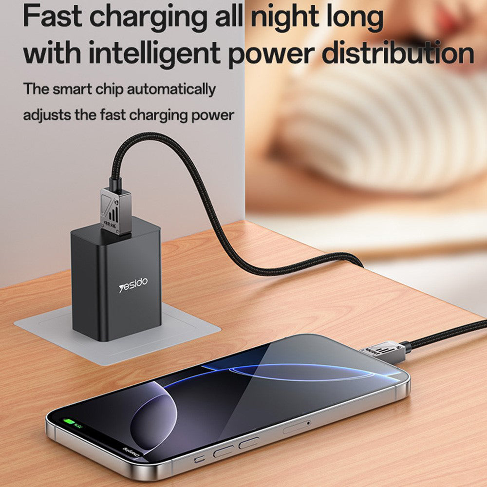 USB-A to USB-C Data and Charging Cable Yesido CA135C, 18W, 1.2m, Black