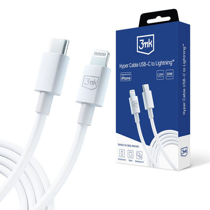 Cabo de Dados e Carregamento USB-C - Lightning 3MK Hyper, 20W, 1,2m, Branco