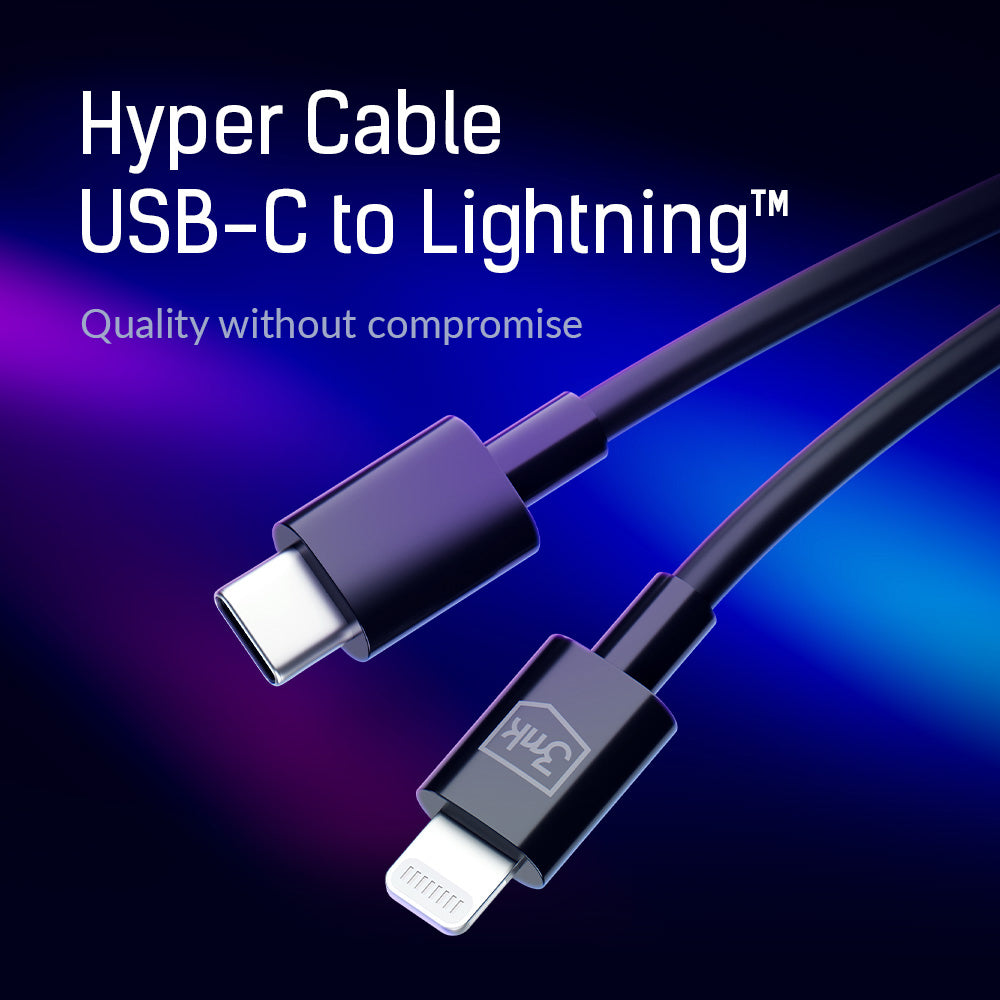Cabo de Dados e Carregamento USB-C - Lightning 3MK Hyper, 20W, 1,2m, Branco