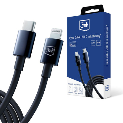 Cabo de Dados e Carregamento USB-C - Lightning 3MK Hyper, 20W, 1.2m, Preto