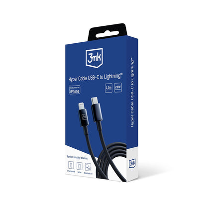Cabo de Dados e Carregamento USB-C - Lightning 3MK Hyper, 20W, 1.2m, Preto