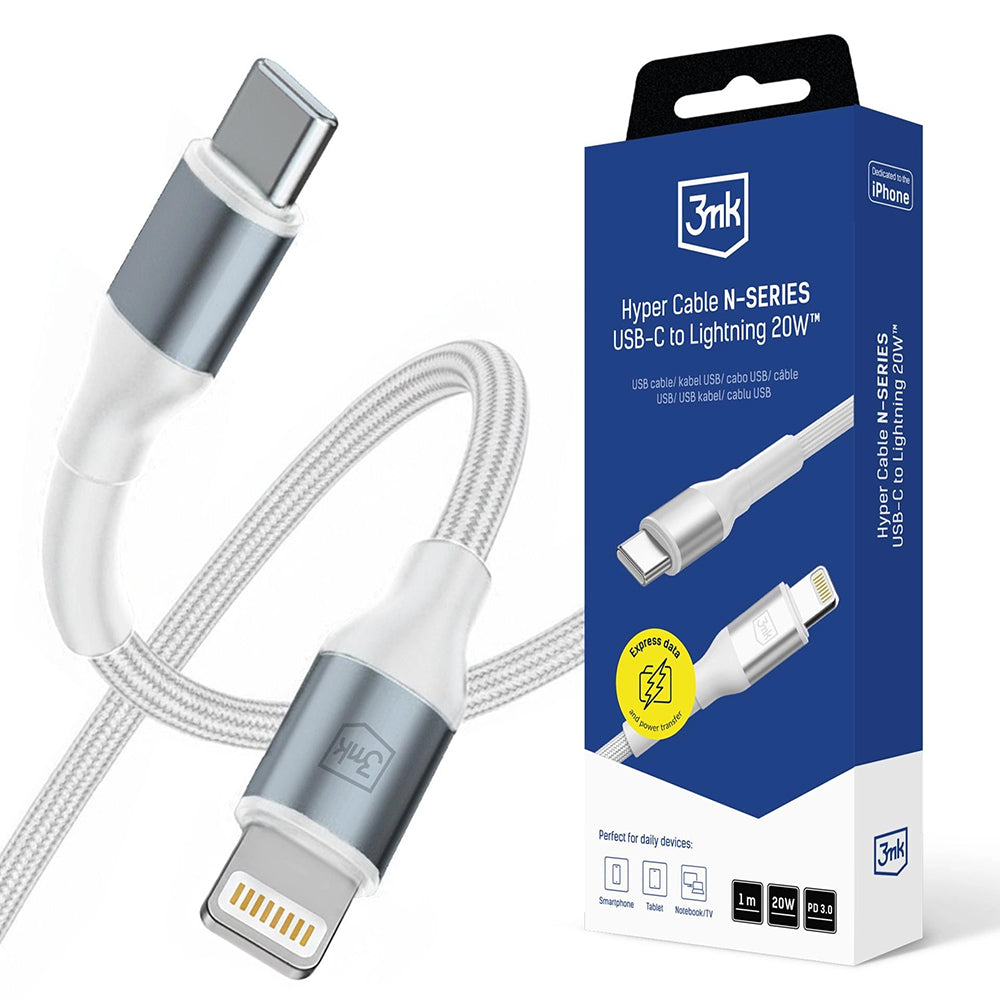 USB-C to Lightning Data and Charging Cable 3MK Hyper N, 20W, 1m, White