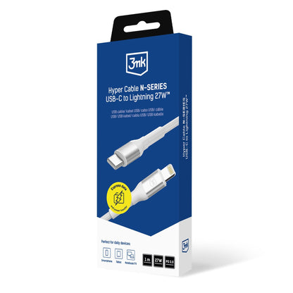 Cabo de Dados e Carregamento USB-C - Lightning 3MK Hyper N, 27W, 1m, Branco