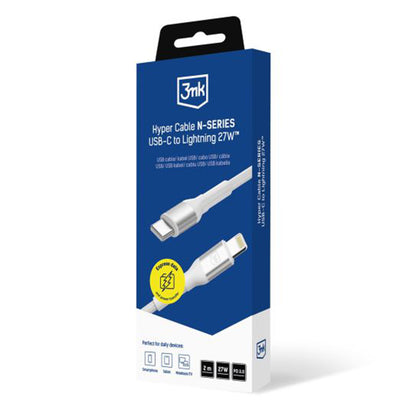 Cabo de Dados e Carregamento USB-C - Lightning 3MK Hyper N, 27W, 2m, Branco