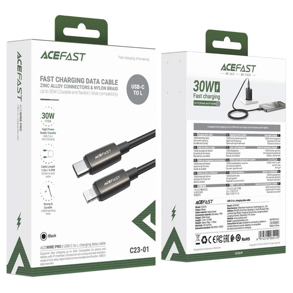 Cabo de Dados e Carregamento USB-C - Lightning Acefast C23-01, 30W, 1.2m, Preto