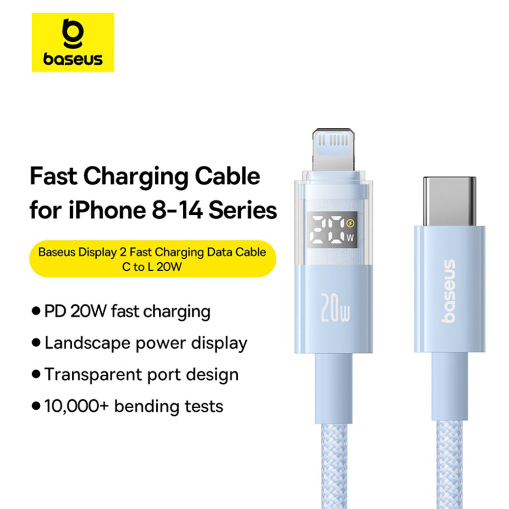 Cabo de Dados e Carregamento USB-C - Lightning Baseus Display 2, 20W, 2m, Azul P10382703311-01