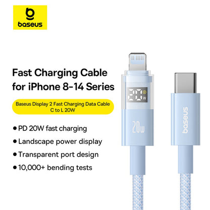 Cabo de Dados e Carregamento USB-C - Lightning Baseus Display 2, 20W, 2m, Azul P10382703311-01