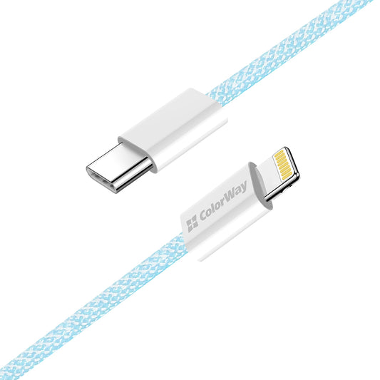 Cabo de Dados e Carregamento USB-C - Lightning ColorWay CW-CBPDCL061, 27W, 1m, Azul