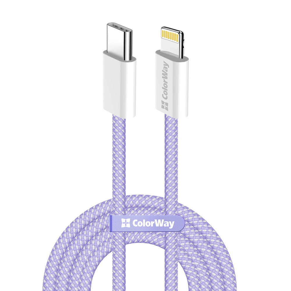 Cabo de Dados e Carregamento USB-C - Lightning ColorWay CW-CBPDCL061, 27W, 1m, Roxo