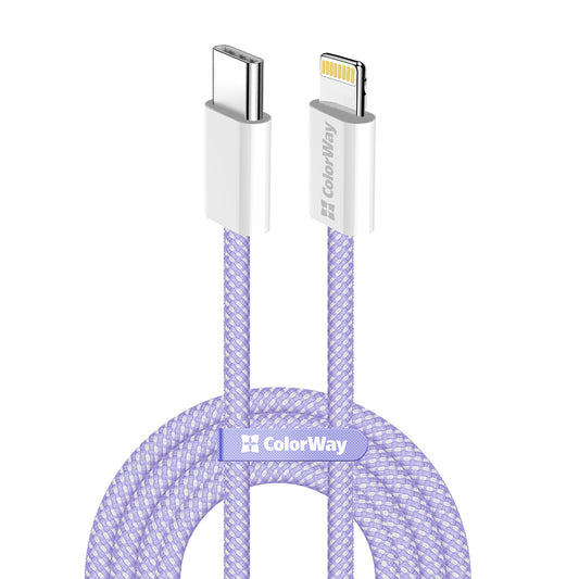 Cabo de Dados e Carregamento USB-C - Lightning ColorWay CW-CBPDCL061, 27W, 1m, Roxo