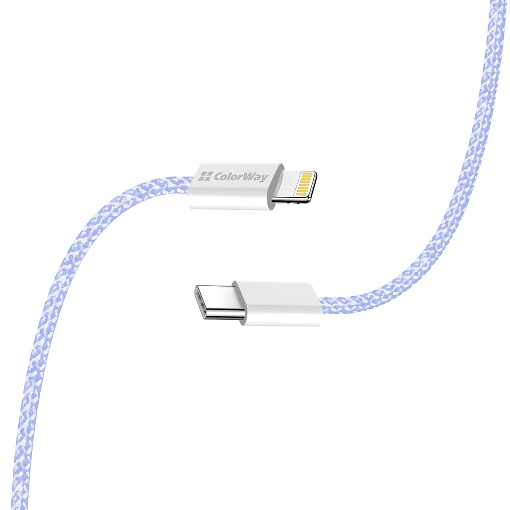 Cabo de Dados e Carregamento USB-C - Lightning ColorWay CW-CBPDCL061, 27W, 1m, Roxo