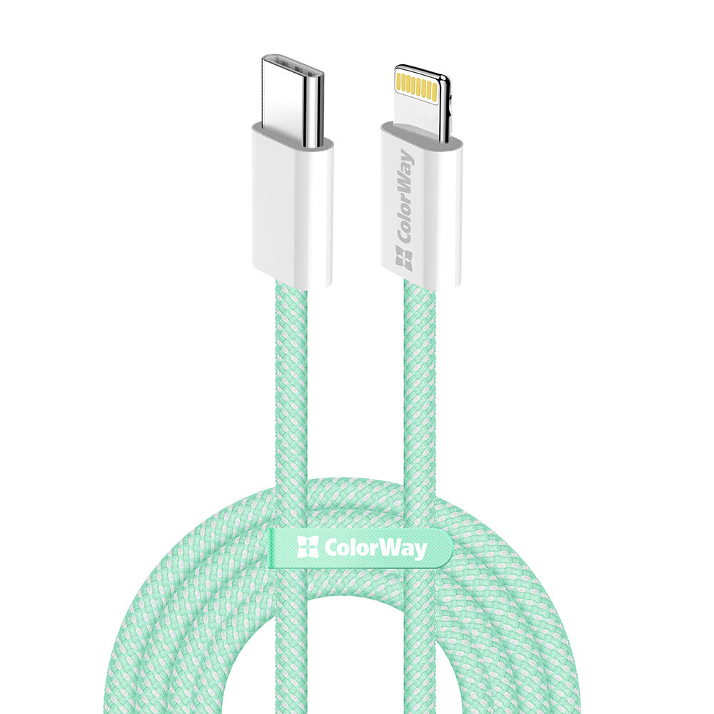 Cabo de Dados e Carregamento USB-C - Lightning ColorWay CW-CBPDCL061, 27W, 1m, Verde