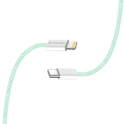 Cabo de Dados e Carregamento USB-C - Lightning ColorWay CW-CBPDCL061, 27W, 1m, Verde