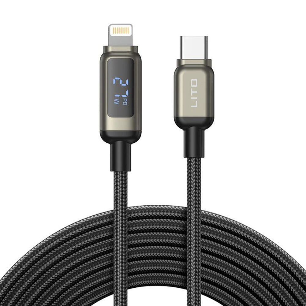 Cabo de Dados e Carregamento USB-C - Lightning Lito LD15 Display, 27W, 1m, Preto
