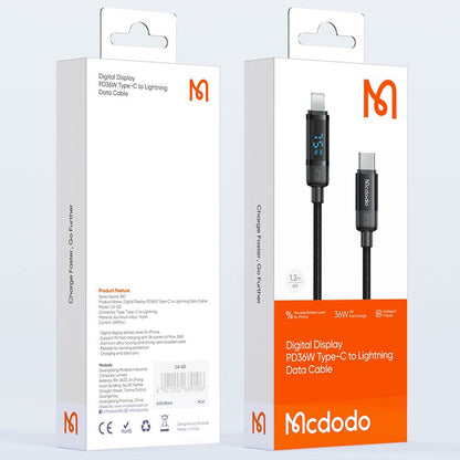Cabo de Dados e Carregamento USB-C - Lightning McDodo CA-5210 Bat Display, 36W, 1.2m, Preto