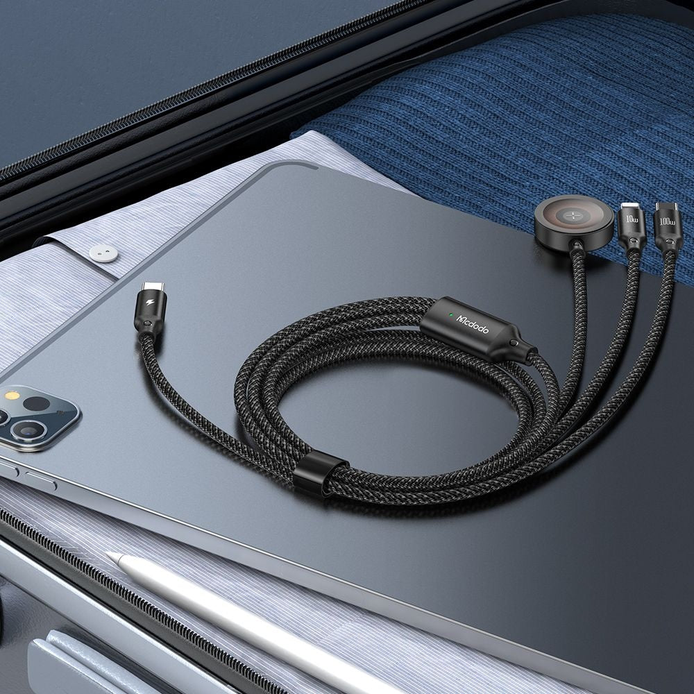 Cabo de Carregamento USB-C - Lightning / USB-C / QI McDodo CA-4940 O 3in1, 100W, 1.2m, Preto