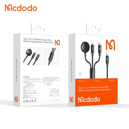 Cabo de Carregamento USB-C - Lightning / USB-C / QI McDodo CA-4940 O 3in1, 100W, 1.2m, Preto