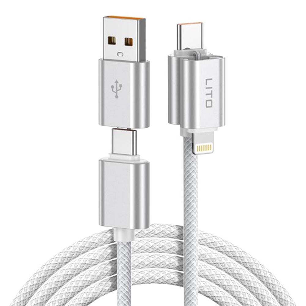 Cabo de Dados e Carregamento USB-C / USB-A - USB-C / Lightning Lito LD21, 100W, 1m, Branco