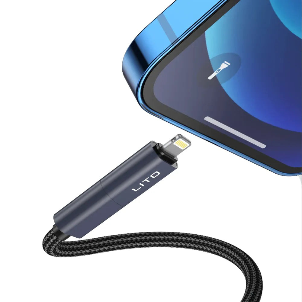 Cabo de Dados e Carregamento USB-C / USB-A - USB-C / Lightning Lito LD21, 100W, 1m, Branco