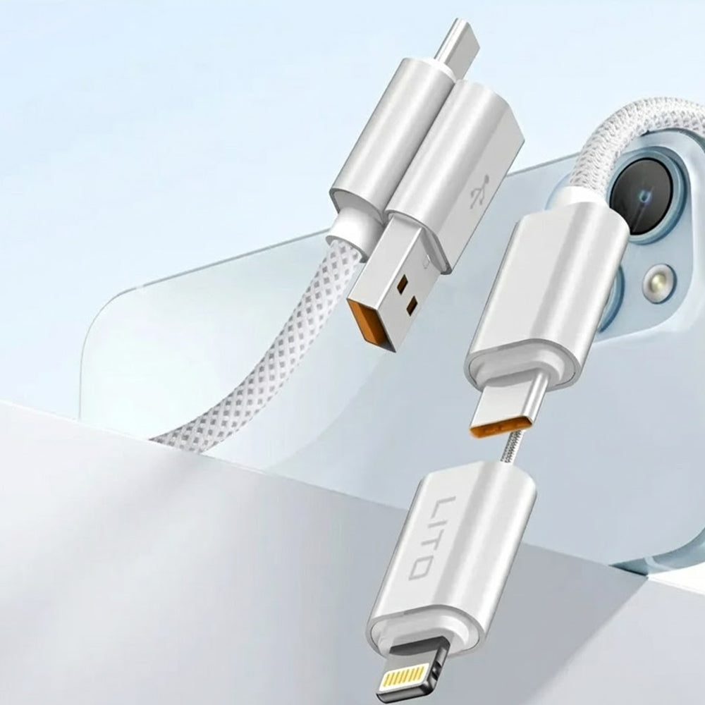 Cabo de Dados e Carregamento USB-C / USB-A - USB-C / Lightning Lito LD21, 100W, 1m, Branco