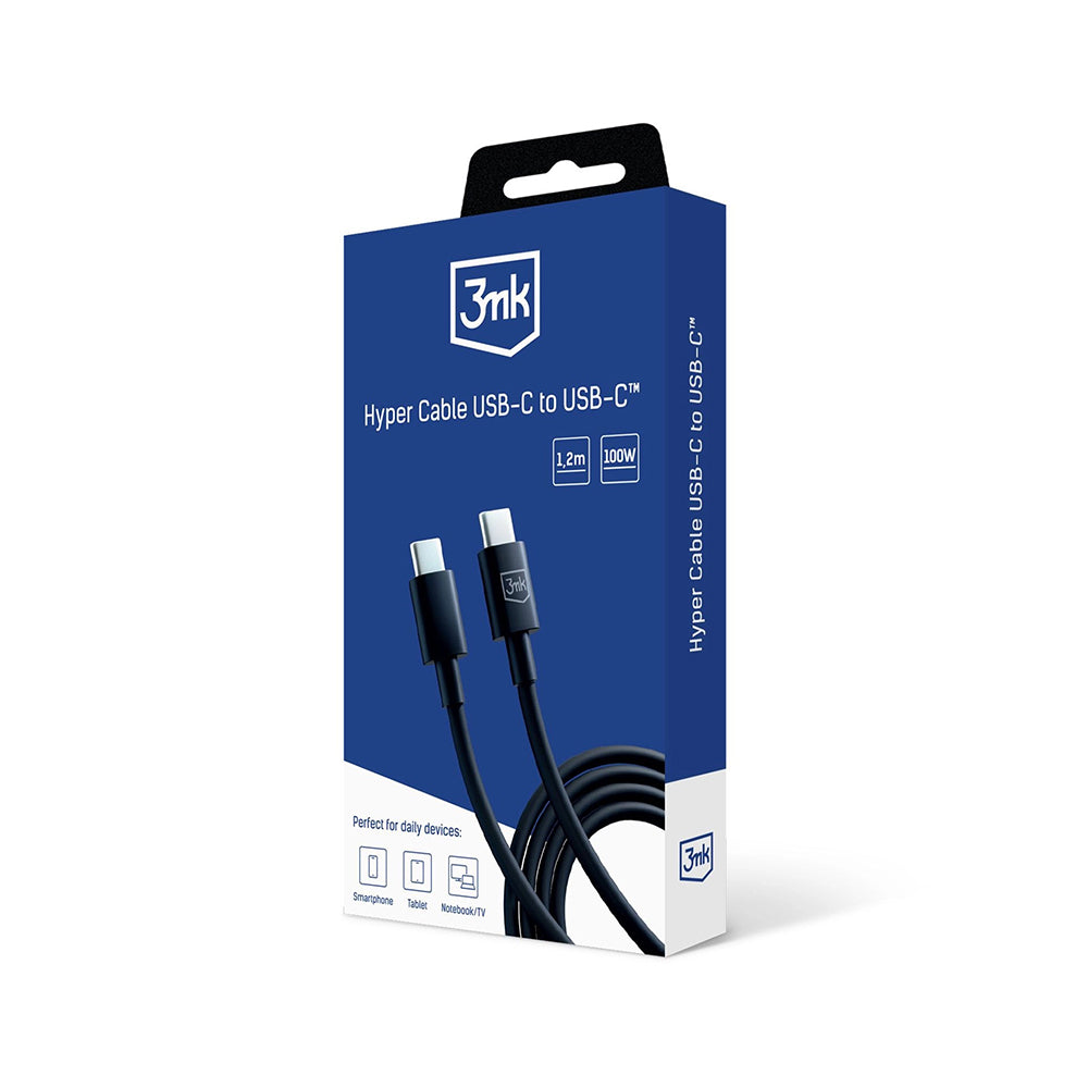 Cabo de Dados e Carregamento USB-C - USB-C 3MK Hyper, 100W, 1.2m, Preto