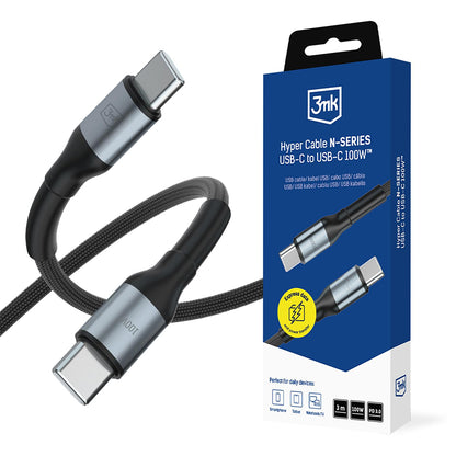 Cabo de Dados e Carregamento USB-C - USB-C 3MK Hyper N, 100W, 3m, Preto