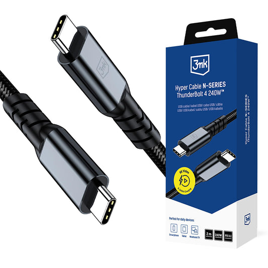 Cabo de Dados e Carregamento USB-C - USB-C 3MK Hyper N Thunderbolt 4, 240W, 2m, Preto